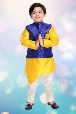 Smuktar garments Baby Boys Casual, Festive & Party, Wedding Kurta, Waistcoat and Pyjama Set(Blue Pack of 1)