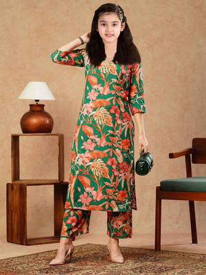 SATVASHIV Girls Festive & Party, Casual Kurta and Pyjama Set(Multicolor Pack of 1)
