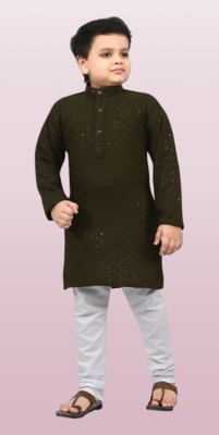 mohini collection Boys Festive & Party Kurta and Pyjama Set(Dark Green Pack of 1)