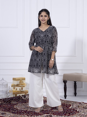 pj fashion Baby Girls Casual Kurta and Palazzo Set(Black Pack of 1)