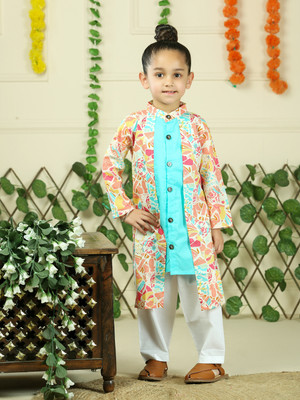 Junitos Boys Casual Kurta and Pyjama Set(Green Pack of 1)