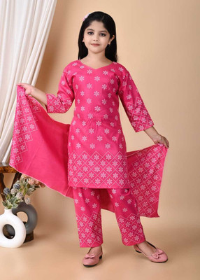 AROBI CREATION Girls Festive & Party Kurta and Palazzo Set(Pink Pack of 1)