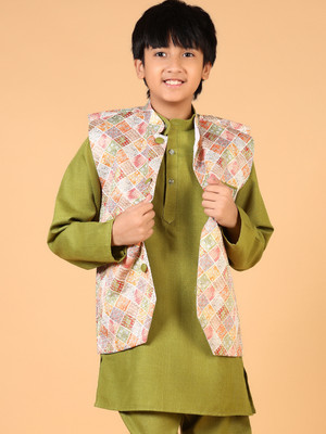 V-MART Boys Festive & Party Kurta and Pyjama Set(Green Pack of 3)