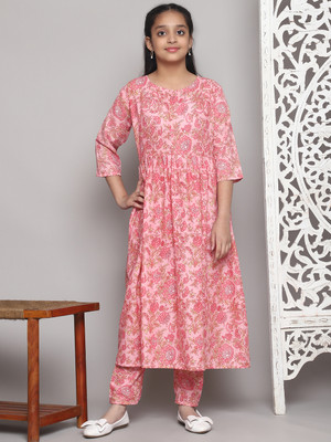 SATVASHIV Girls Festive & Party, Casual Kurta and Pyjama Set(Pink Pack of 1)