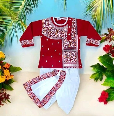 Ganapati Fashion Baby Boys Festive & Party Dhoti & Kurta Set(Red Pack of 1)