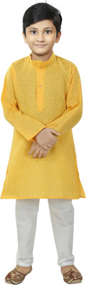 carrydreams Boys Festive & Party Kurta and Pyjama Set(Yellow Pack of 1)