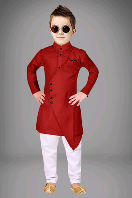 TRUST OUS Boys Festive & Party Kurta and Churidar Set(Maroon Pack of 1)