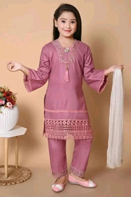 Shiidal Girls Casual, Festive & Party Kurta, Pyjama & Dupatta Set(Pink Pack of 1)