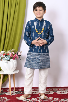 Hasibul Fashion Boys Festive & Party Kurta and Pyjama Set(Blue Pack of 1)