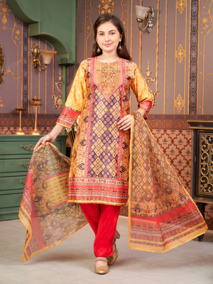 Aarika Girls Festive & Party Kurta and Trouser Set(Yellow Pack of 1)