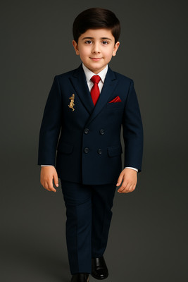 KIDSCOLLECTION Boys Festive & Party Blazer, Shirt and Trouser Set(Maroon Pack of 1)