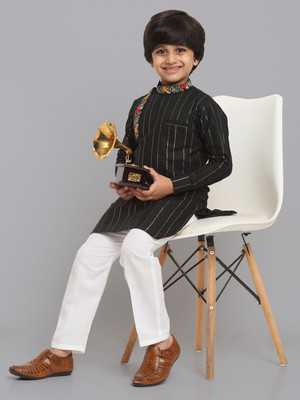 CENSAL Boys Festive & Party Kurta and Pyjama Set(Black Pack of 1)