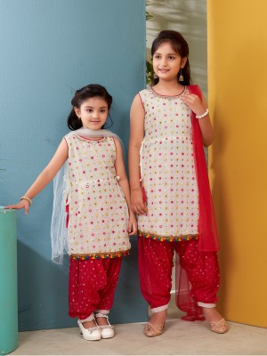 Aarika Girls Festive & Party Kurta and Patiala Set(White Pack of 2)