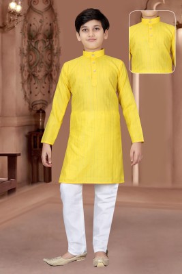 vuriq Boys Casual Kurta and Pyjama Set(Yellow Pack of 1)