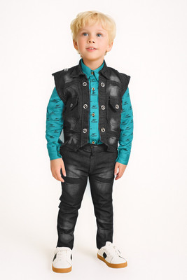 Kidzarea Boys Wedding Shirt, Waistcoat and Pant Set(Blue Pack of 1)