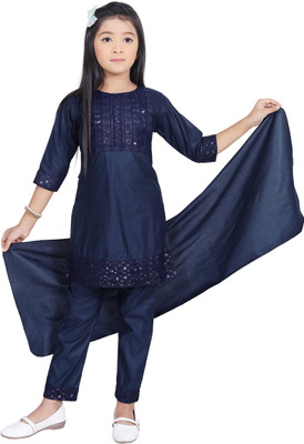 garmentsifsa Girls Casual Kurta and Pyjama Set(Dark Blue Pack of 1)