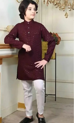 vkreation Boys Festive & Party Kurta and Trouser Set(Maroon Pack of 1)