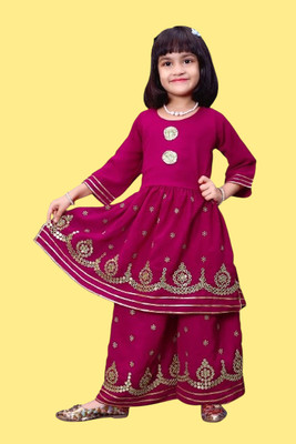 Agnivesha Baby Girls Festive & Party Kurta and Palazzo Set(Pink Pack of 1)