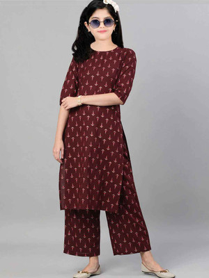 Bholukart Girls Festive & Party, Formal Kurta and Pyjama Set(Maroon Pack of 1)