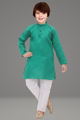 ZARTAJ Boys Festive & Party Kurta and Pyjama Set(Green Pack of 1)