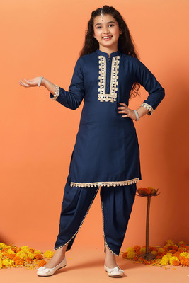 Sangria Girls Festive & Party Dhoti & Kurta Set(Dark Blue Pack of 1)