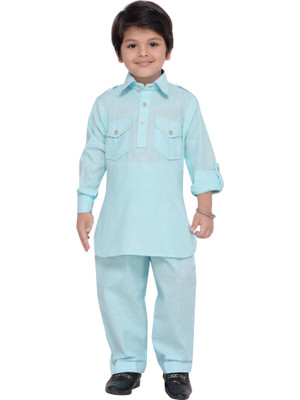 AJ Dezines Boys Festive & Party Pathani Suit Set(Light Blue Pack of 1)