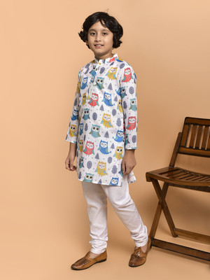 PRINTCULTR Boys Festive & Party Kurta and Pyjama Set(White Pack of 2)