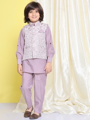 AJ Dezines Boys Festive & Party Kurta, Waistcoat and Pyjama Set(Purple Pack of 1)