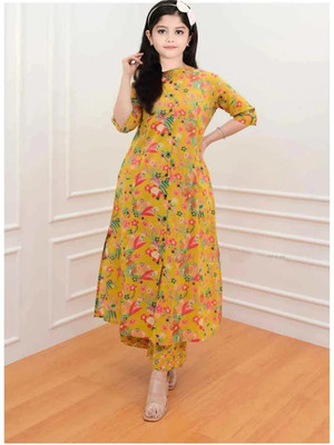 Various Vault Girls Casual Kurta and Pyjama Set(Yellow Pack of 1)