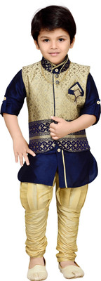 AJ Dezines Boys Festive & Party, Wedding Kurta, Waistcoat and Breeches Set(Blue Pack of 1)