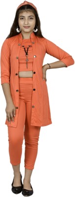 MYKUKI Girls Festive & Party Blazer, Shirt and Trouser Set(Orange Pack of 1)