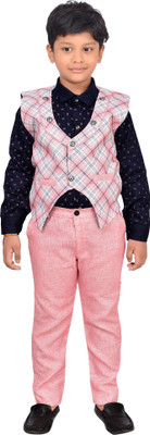 KIDZWING Boys Festive & Party Shirt, Waistcoat and Pant Set(Pink Pack of 1)