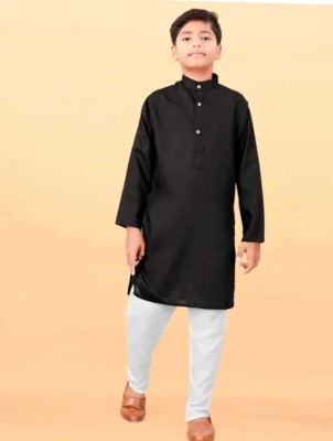 HENA TEXTILE Baby Boys Casual Kurta and Pyjama Set(Black Pack of 1)