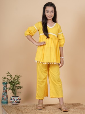 JustShe Girls Festive & Party Kurta and Pyjama Set(Yellow Pack of 1)