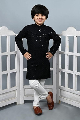 DIGIFASHION Boys Festive & Party Kurta and Pyjama Set(Black Pack of 1)