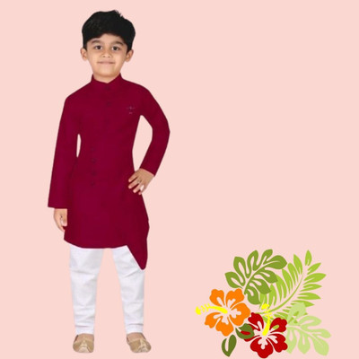 VDC FASHION HUB Baby Boys Festive & Party Kurta and Pyjama Set(Maroon Pack of 1)