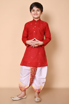 NFC CREATION Boys Wedding Kurta and Dhoti Pant Set(Red Pack of 1)