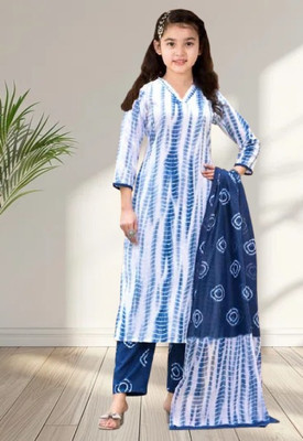Various Vault Girls Casual Churidar and Dupatta Set(Blue Pack of 1)