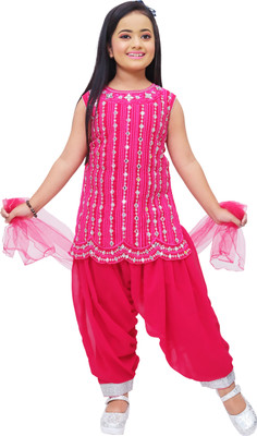 mg dresses Girls Festive & Party Kurta and Patiala Set(Pink Pack of 1)