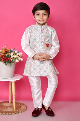 Nazrana Boys Festive & Party Kurta and Pyjama Set(White Pack of 1)