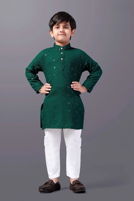 SHREEJI ENTERPRISE Boys Festive & Party, Wedding Kurta and Pyjama Set(Green Pack of 1)