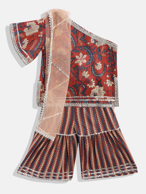 Readiprint Fashions Girls Festive & Party Kurta and Palazzo Set(Red Pack of 1)