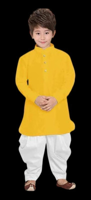 bitteR Boys Festive & Party Dhoti & Kurta Set(Yellow Pack of 1)