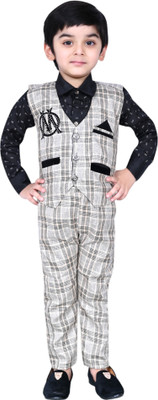 Bold Born Boys Festive & Party Shirt & Waistcoat Set(Beige Pack of 1)