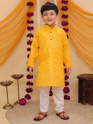 AJ Dezines Boys Festive & Party Kurta and Pyjama Set(Yellow Pack of 1)