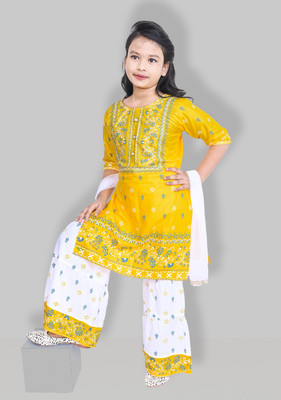 Jbegam Girls Festive & Party Kurta, Pyjama & Dupatta Set(Yellow Pack of 1)