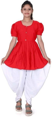 VISHWA FASHION Girls Festive & Party Dhoti & Kurta Set(Red Pack of 1)