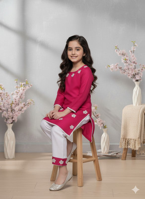 FLEXAA Girls Festive & Party, Casual, Formal, Wedding Kurta and Trouser Set(Pink Pack of 1)
