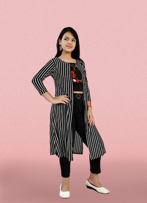 PERFECTPIVOT Girls Festive & Party Ethnic Jacket, Kurta and Palazzo Set(Black Pack of 1)