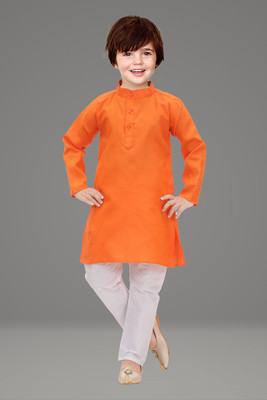 Kgn Garments Boys Festive & Party Kurta and Pyjama Set(Orange Pack of 1)